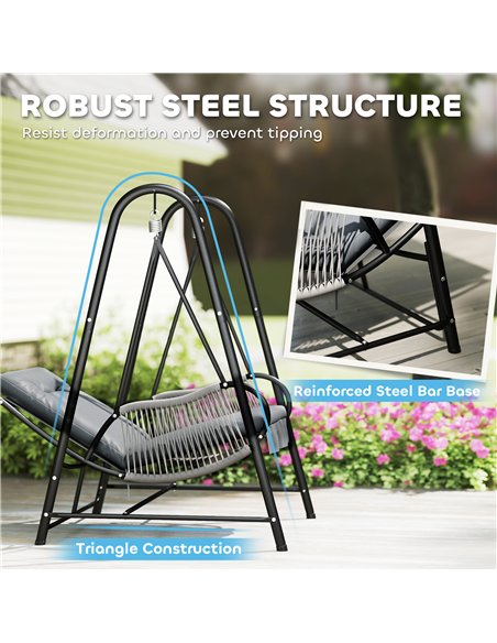 Outsunny Rattan Swing Chair, Outdoor Garden Hanging Swing Seat with Stand and Seat Cushion, Porch Hanging Chair for Balcony, Gar - pic 152319 | FastDaddyshop