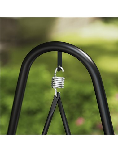Outsunny Rattan Swing Chair, Outdoor Garden Hanging Swing Seat with Stand and Seat Cushion, Porch Hanging Chair for Balcony, Gar