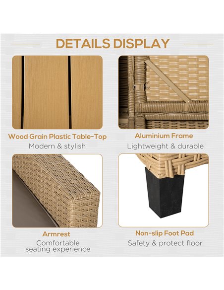Outsunny 4 Pieces Garden PE Rattan Sofa Set, Patio Wicker Aluminium Frame Conversation w/Wood Grain Plastic Table, Khaki - pic 15233 | FastDaddyshop