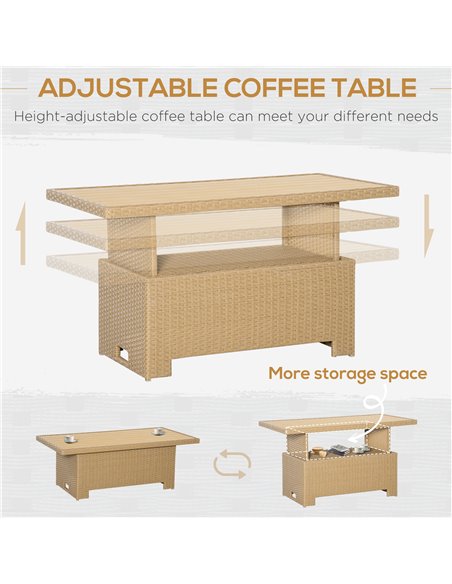 Outsunny 4 Pieces Garden PE Rattan Sofa Set, Patio Wicker Aluminium Frame Conversation w/Wood Grain Plastic Table, Khaki - pic 15234 | FastDaddyshop