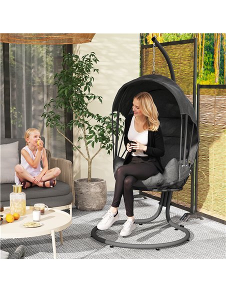Outsunny Hanging Egg Chair Swing Hammock Chair with Stand, Cushion and Retractable Canopy, for Indoor and Outdoor, Grey - pic 152342 | FastDaddyshop