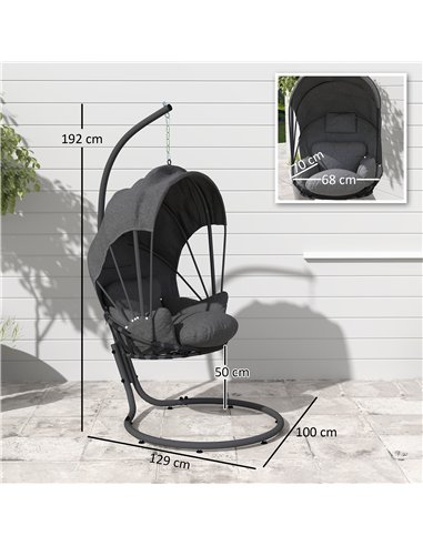 Outsunny Hanging Egg Chair Swing Hammock Chair with Stand, Cushion and Retractable Canopy, for Indoor and Outdoor, Grey