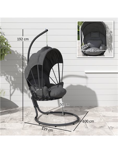 Outsunny Hanging Egg Chair Swing Hammock Chair with Stand, Cushion and Retractable Canopy, for Indoor and Outdoor, Grey - pic 152343 | FastDaddyshop