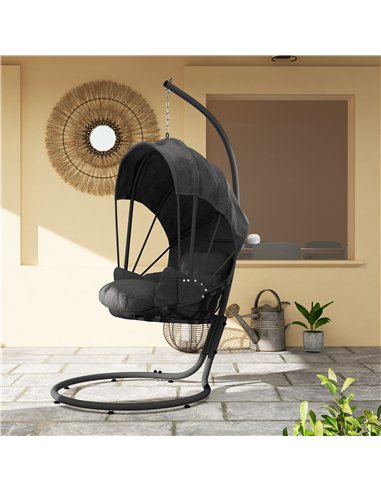 Outsunny Hanging Egg Chair Swing Hammock Chair with Stand, Cushion and Retractable Canopy, for Indoor and Outdoor, Grey