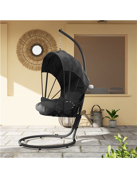 Outsunny Hanging Egg Chair Swing Hammock Chair with Stand, Cushion and Retractable Canopy, for Indoor and Outdoor, Grey - pic 152347 | FastDaddyshop