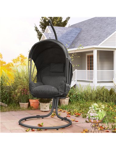 Outsunny Hanging Egg Chair Swing Hammock Chair with Stand, Cushion and Retractable Canopy, for Indoor and Outdoor, Grey