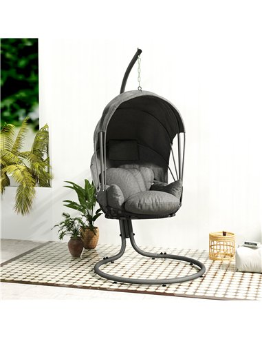 Outsunny Hanging Egg Chair Swing Hammock Chair with Stand, Cushion and Retractable Canopy, for Indoor and Outdoor, Grey
