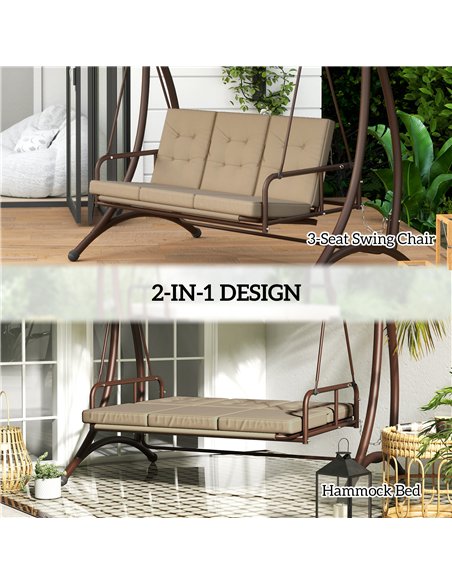 Outsunny 3 Seater Garden Swing Seat Bed, Convertible Swing Chair Bench with UPF30+ Adjustable Canopy, Cushioned Seat and Weather - pic 152353 | FastDaddyshop