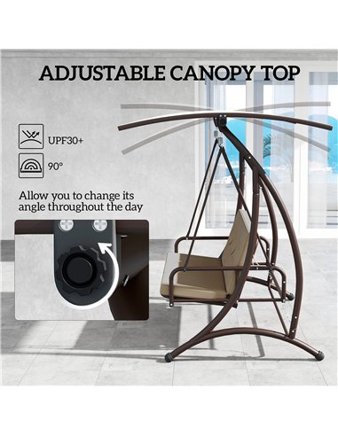 Outsunny 3 Seater Garden Swing Seat Bed, Convertible Swing Chair Bench with UPF30+ Adjustable Canopy, Cushioned Seat and Weather