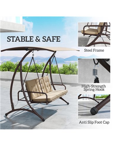 Outsunny 3 Seater Garden Swing Seat Bed, Convertible Swing Chair Bench with UPF30+ Adjustable Canopy, Cushioned Seat and Weather