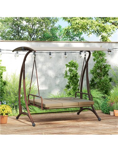 Outsunny 3 Seater Garden Swing Seat Bed, Convertible Swing Chair Bench with UPF30+ Adjustable Canopy, Cushioned Seat and Weather