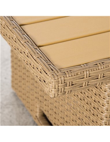 Outsunny 4 Pieces Garden PE Rattan Sofa Set, Patio Wicker Aluminium Frame Conversation w/Wood Grain Plastic Table, Khaki