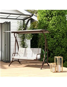 Outsunny 3 Seater Garden Swing Seat Bed, Convertible Swing Chair Bench with UPF30+ Adjustable Canopy, Cushioned Seat and Weather 2