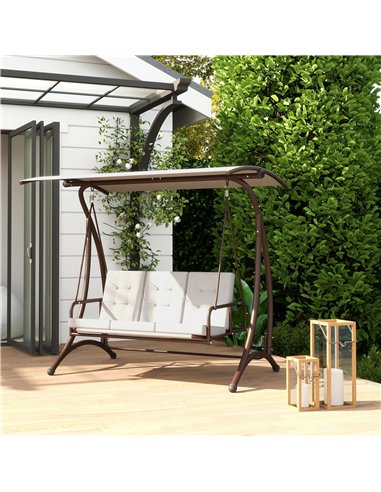 Outsunny 3 Seater Garden Swing Seat Bed, Convertible Swing Chair Bench with UPF30+ Adjustable Canopy, Cushioned Seat and Weather