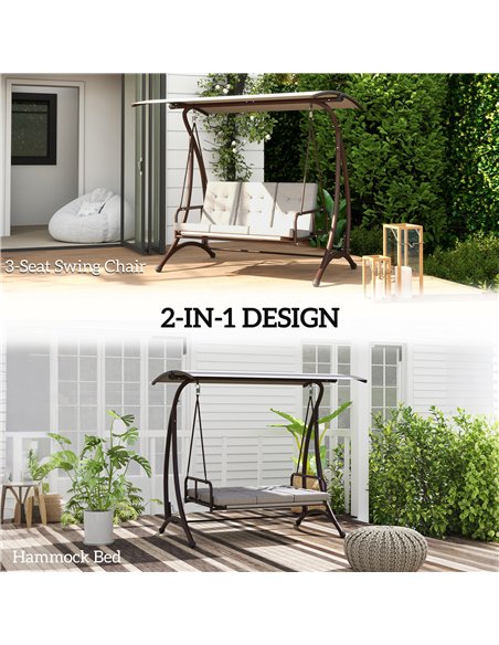 Outsunny 3 Seater Garden Swing Seat Bed, Convertible Swing Chair Bench with UPF30+ Adjustable Canopy, Cushioned Seat and Weather - pic 152362 | FastDaddyshop