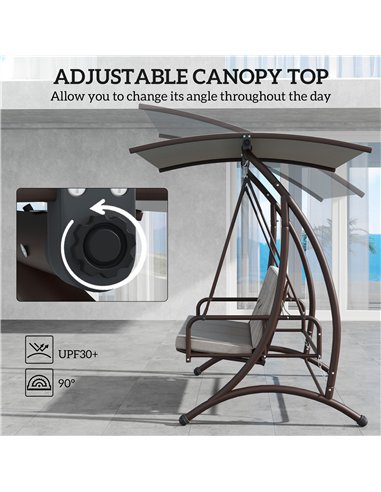 Outsunny 3 Seater Garden Swing Seat Bed, Convertible Swing Chair Bench with UPF30+ Adjustable Canopy, Cushioned Seat and Weather