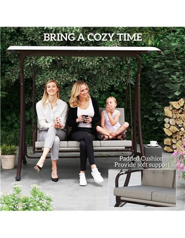 Outsunny 3 Seater Garden Swing Seat Bed, Convertible Swing Chair Bench with UPF30+ Adjustable Canopy, Cushioned Seat and Weather