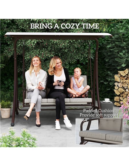 Outsunny 3 Seater Garden Swing Seat Bed, Convertible Swing Chair Bench with UPF30+ Adjustable Canopy, Cushioned Seat and Weather - pic 152364 | FastDaddyshop