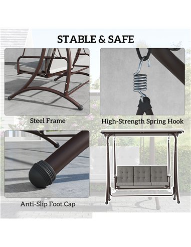 Outsunny 3 Seater Garden Swing Seat Bed, Convertible Swing Chair Bench with UPF30+ Adjustable Canopy, Cushioned Seat and Weather