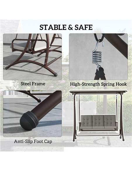 Outsunny 3 Seater Garden Swing Seat Bed, Convertible Swing Chair Bench with UPF30+ Adjustable Canopy, Cushioned Seat and Weather - pic 152365 | FastDaddyshop