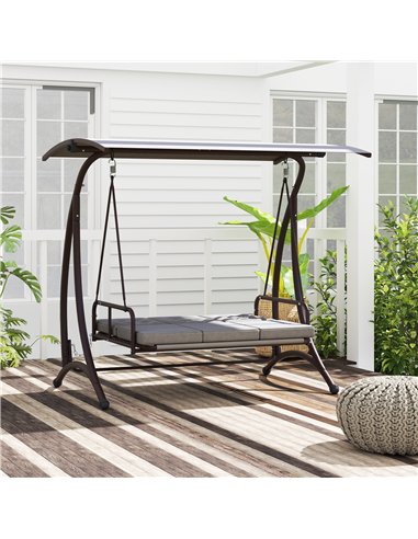 Outsunny 3 Seater Garden Swing Seat Bed, Convertible Swing Chair Bench with UPF30+ Adjustable Canopy, Cushioned Seat and Weather