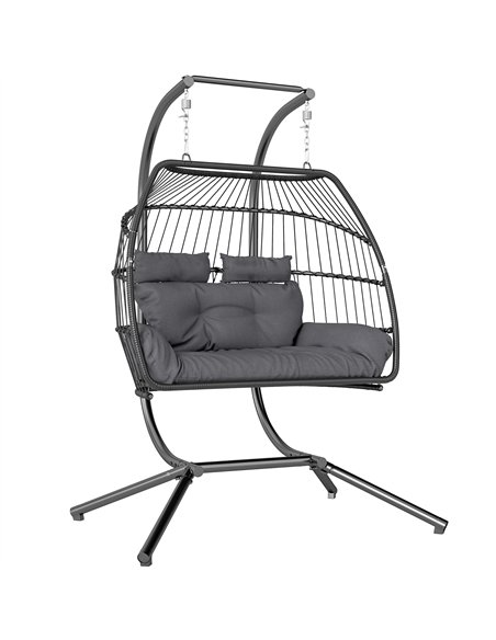 Outsunny Rattan Double Hanging Egg Chair with Stand, Foldable Wicker Swing Egg Chair with Cushion, Head Pillows, Steel Frame, Ha - pic 152368 | FastDaddyshop