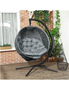 Outsunny Round Egg Basket Chair, with Steel Stand, Charcoal Grey 2