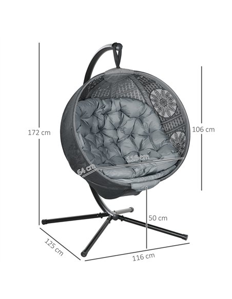 Outsunny Round Egg Basket Chair, with Steel Stand, Charcoal Grey - pic 152379 | FastDaddyshop