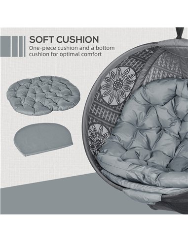 Outsunny Round Egg Basket Chair, with Steel Stand, Charcoal Grey