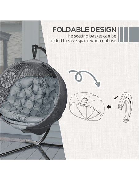 Outsunny Round Egg Basket Chair, with Steel Stand, Charcoal Grey - pic 152382 | FastDaddyshop