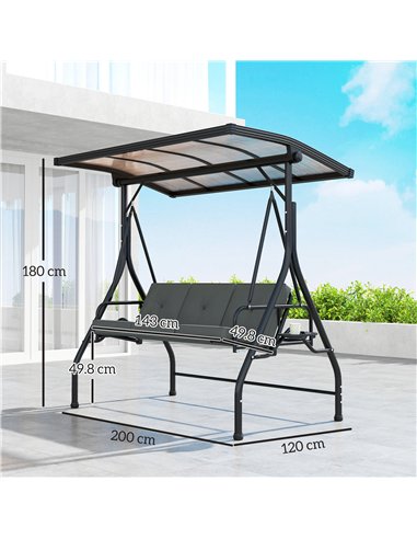 Outsunny Convertible Three-Seater Swing Bench Bed - Dark Grey