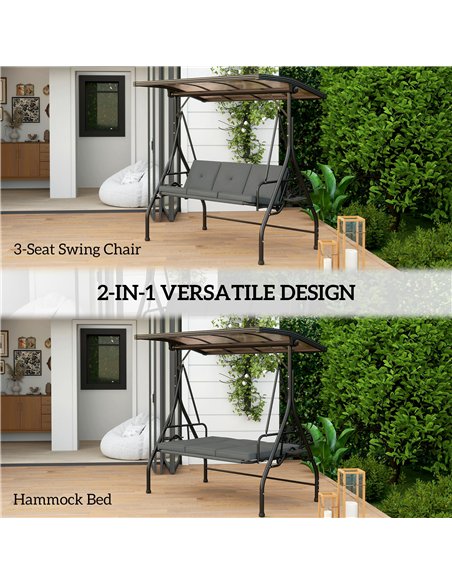 Outsunny Convertible Three-Seater Swing Bench Bed - Dark Grey - pic 152389 | FastDaddyshop
