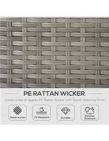 Outsunny 3 Pieces Outdoor PE Rattan Sofa Set with Tempered Glass Table-top & Cushion, Grey