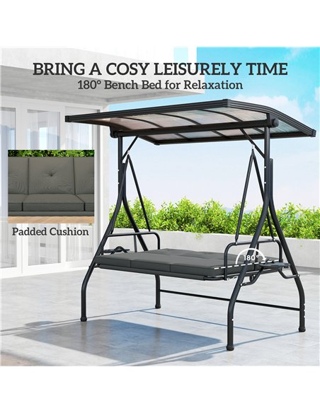 Outsunny Convertible Three-Seater Swing Bench Bed - Dark Grey - pic 152391 | FastDaddyshop