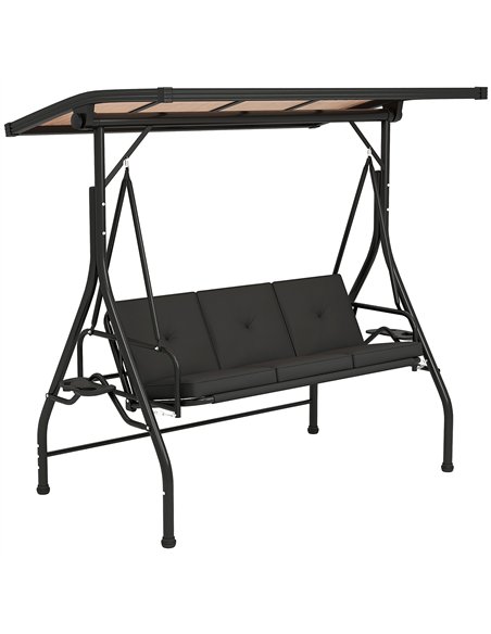 Outsunny Convertible Three-Seater Swing Bench Bed - Black - pic 152395 | FastDaddyshop