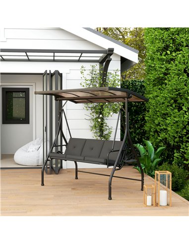 Outsunny Convertible Three-Seater Swing Bench Bed - Black