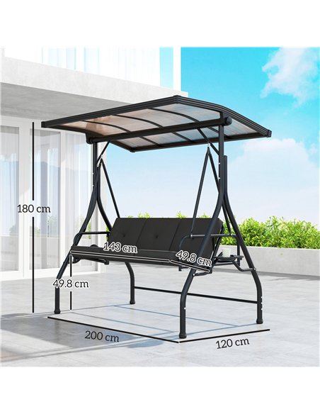 Outsunny Convertible Three-Seater Swing Bench Bed - Black - pic 152397 | FastDaddyshop