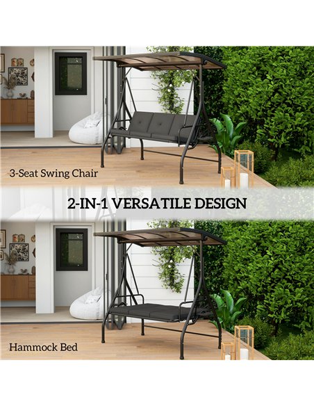 Outsunny Convertible Three-Seater Swing Bench Bed - Black - pic 152398 | FastDaddyshop