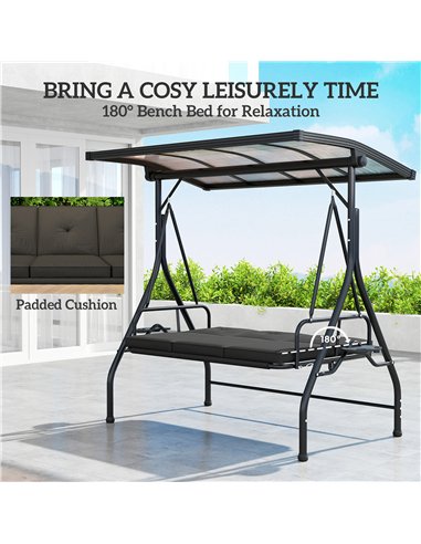 Outsunny Convertible Three-Seater Swing Bench Bed - Black