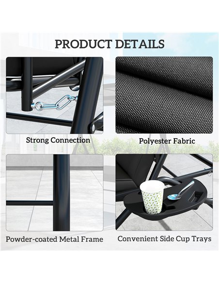 Outsunny Convertible Three-Seater Swing Bench Bed - Black - pic 152401 | FastDaddyshop