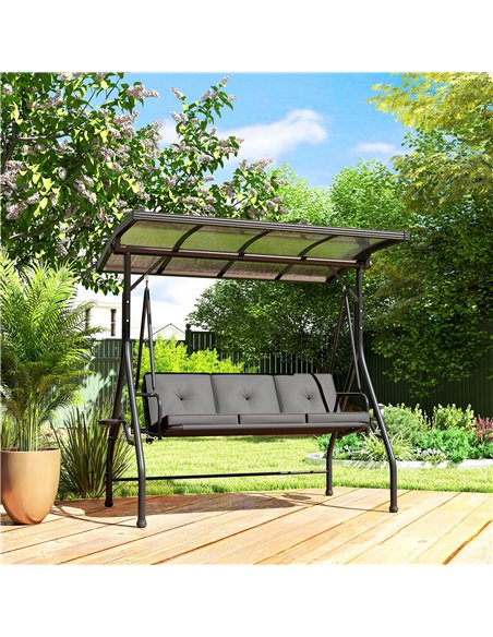Outsunny Convertible Three-Seater Swing Bench Bed - Black - pic 152402 | FastDaddyshop