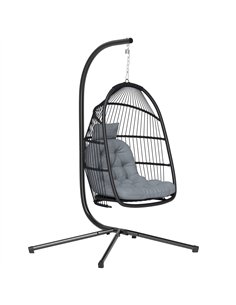 Outsunny Rattan Hanging Egg Chair with Stand, Foldable Wicker Swing Egg Chair with Cushion, Head Pillow, Steel Frame, Hammock Ch