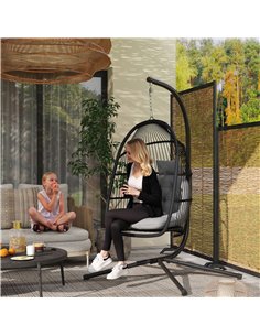 Outsunny Rattan Hanging Egg Chair with Stand, Foldable Wicker Swing Egg Chair with Cushion, Head Pillow, Steel Frame, Hammock Ch 2