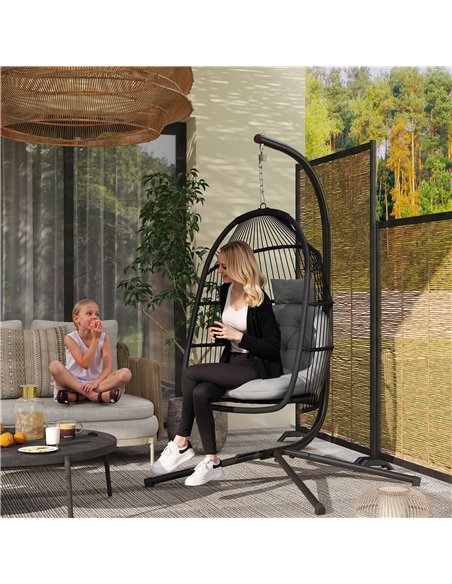Outsunny Rattan Hanging Egg Chair with Stand, Foldable Wicker Swing Egg Chair with Cushion, Head Pillow, Steel Frame, Hammock Ch - pic 152405 | FastDaddyshop