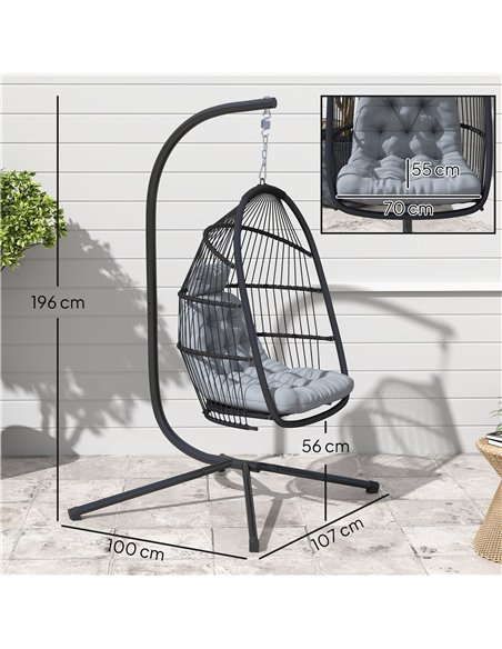 Outsunny Rattan Hanging Egg Chair with Stand, Foldable Wicker Swing Egg Chair with Cushion, Head Pillow, Steel Frame, Hammock Ch - pic 152406 | FastDaddyshop