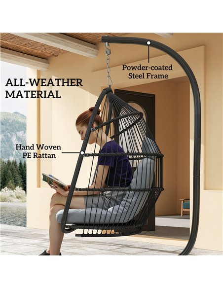 Outsunny Rattan Hanging Egg Chair with Stand, Foldable Wicker Swing Egg Chair with Cushion, Head Pillow, Steel Frame, Hammock Ch - pic 152407 | FastDaddyshop