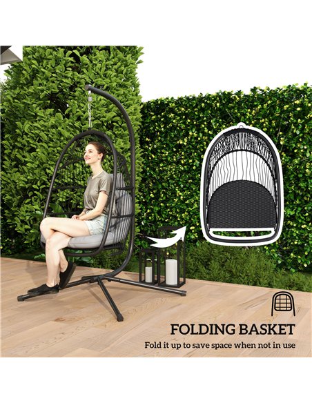 Outsunny Rattan Hanging Egg Chair with Stand, Foldable Wicker Swing Egg Chair with Cushion, Head Pillow, Steel Frame, Hammock Ch - pic 152409 | FastDaddyshop