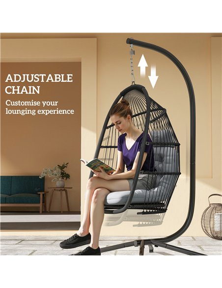Outsunny Rattan Hanging Egg Chair with Stand, Foldable Wicker Swing Egg Chair with Cushion, Head Pillow, Steel Frame, Hammock Ch - pic 152410 | FastDaddyshop