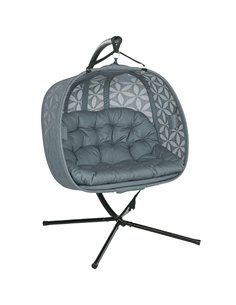 Outsunny Outdoor Double Hanging Chair with Cushion and Cup Holders, Charcoal Grey