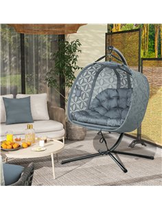 Outsunny Outdoor Double Hanging Chair with Cushion and Cup Holders, Charcoal Grey 2